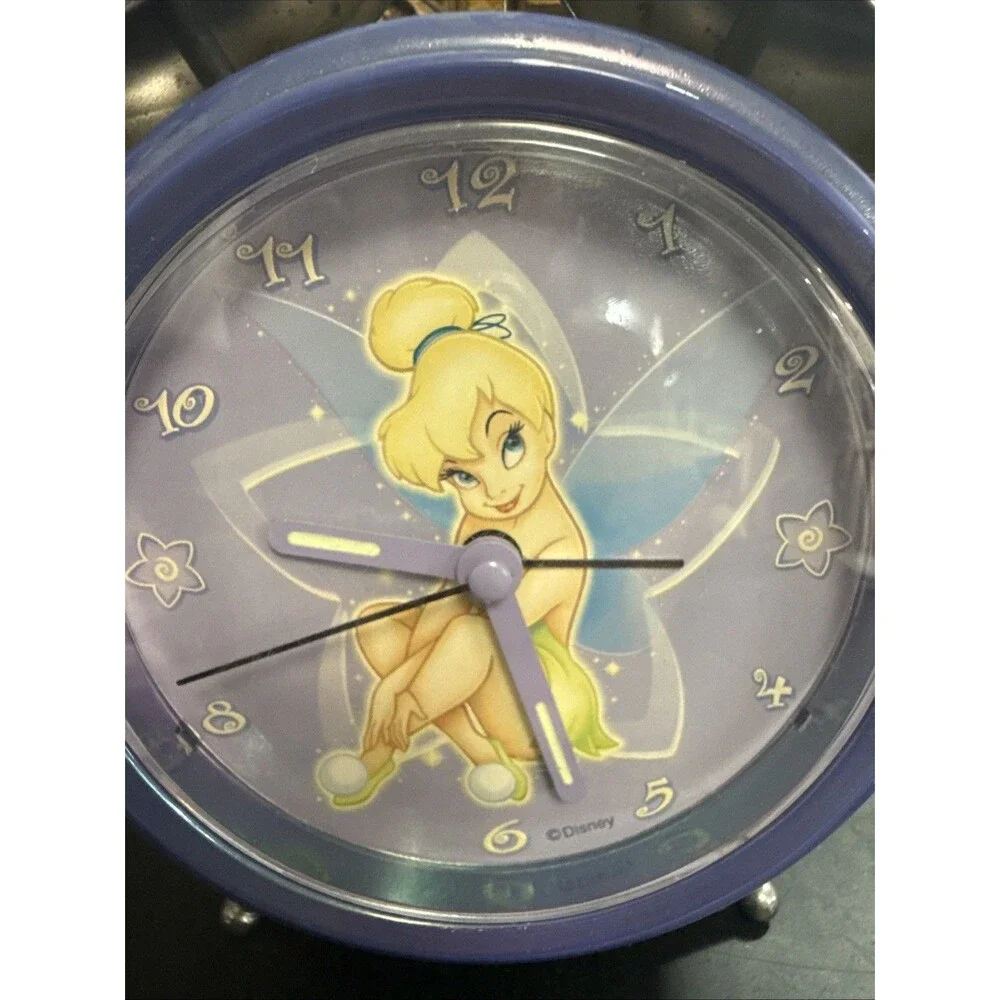 Disney Tinker Bell Twin Bell Alarm Clock Purple, Glow In The Dark Hands, Disney!
